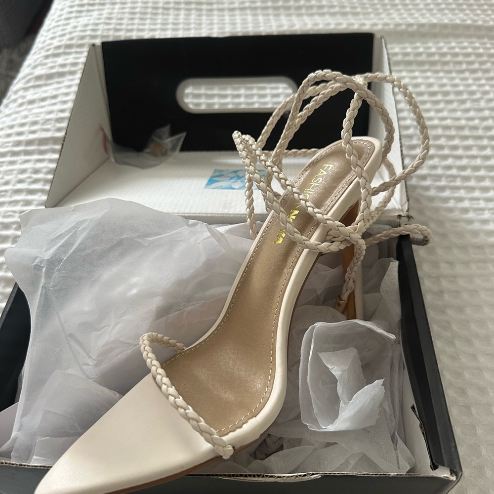 Fashion Nova Ivory Braided Heels